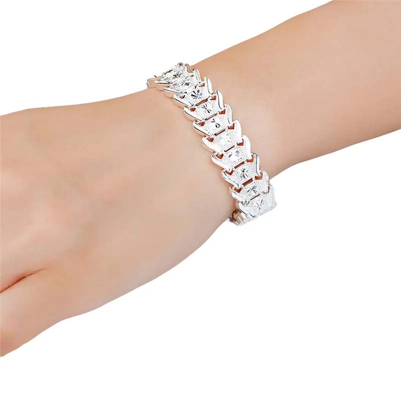 Fine Jewelry Watches Women - Pulsera de eslabones tallados plateados, cadena